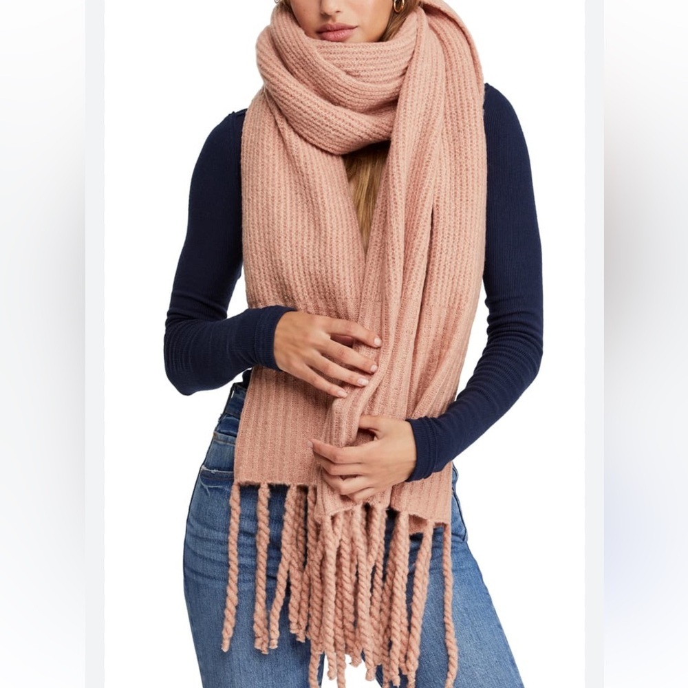 Free People Jaden Ribbed Oversized Chunky Knit Fringe Scarf